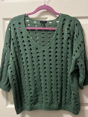Halogen Women’s Olive Green Open-Knit V-Neck Summer Sweater. Size XL.